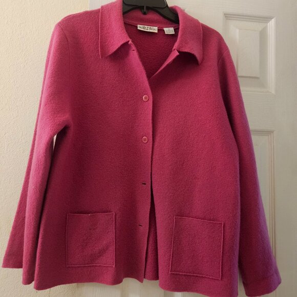 Madison Studio 100% Merino Wool Button front hot pink pockets jacket S - Picture 1 of 9